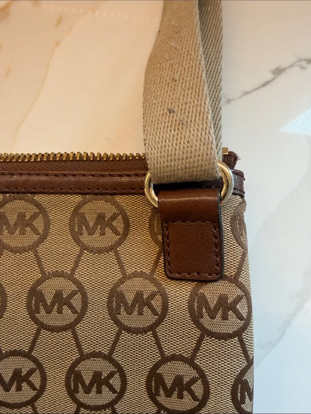 Michael Kors Tan Brown MK Logo Messenger Crossbody